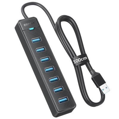 IDsonix 7 Port USB Hub USB Genişletme Hub Yüksek Hızlı 5Gbps Veri USB Çoklu Bağlantı Noktası Hub Uzun Kablo Flash Mobil Sert Siyah 3.0 [1m Kablo] İletim,