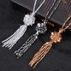 1116 Faux Crystal Necklace Knotted Beaded Long Tassel Shiny All Match Women Long Pendant Sweater Necklace Pendant Necklaces