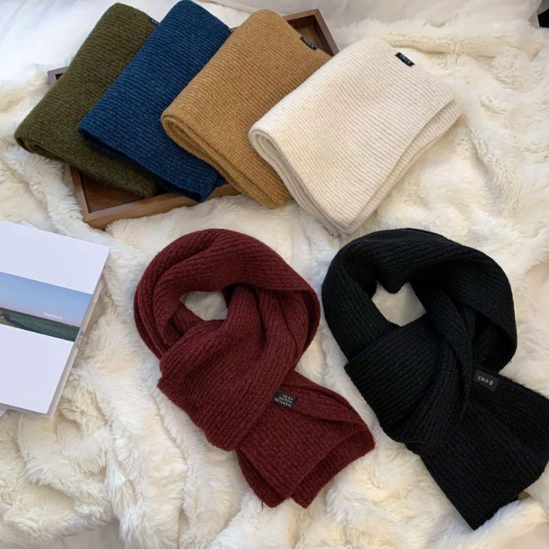 Scarf winter warm new solid color warm soft waxy wool knitted scarf shawl