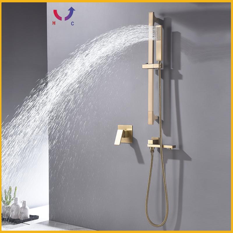 Skrytá ruční sprchová sada s teplou a studenou vodou, koupelnová nastavitelná nerezová ocelová posuvná hlavice se 2 funkcemi, otočná tryska, mosazné tělo ventilu