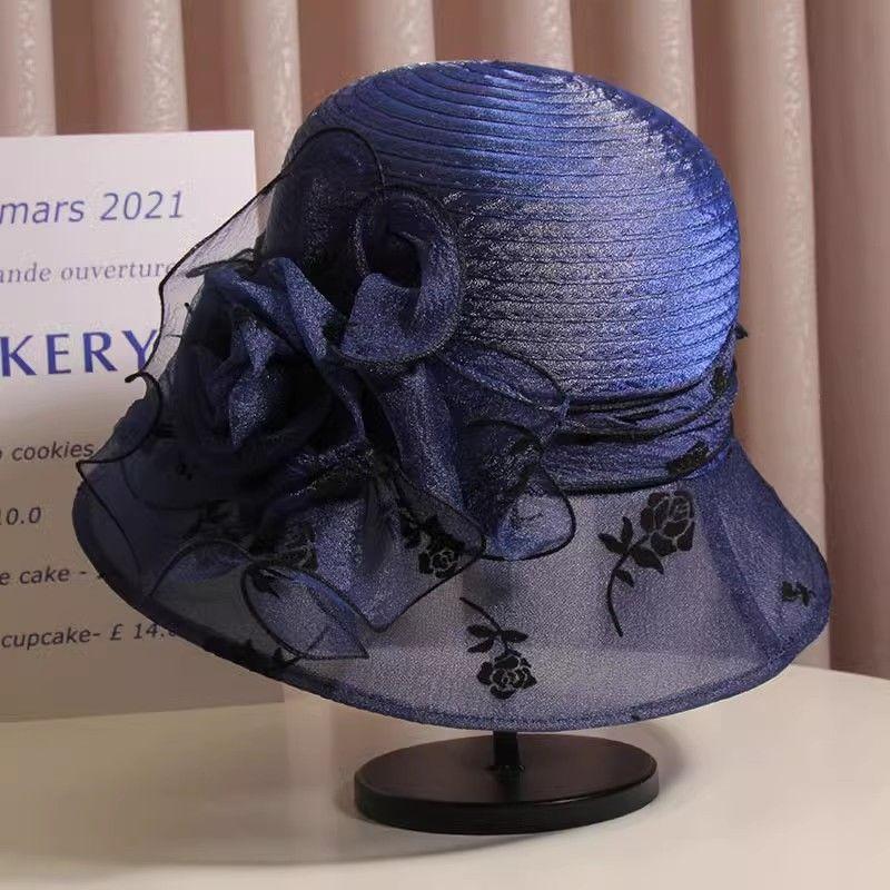 Sun Hat Women's Summer Organza Flower Fisherman Travel Vacation Sunshade Anti UV Retro Hat