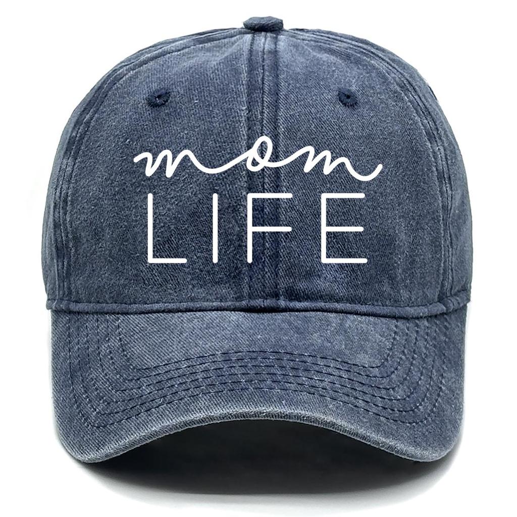 MOM LIFE" Print Adjustable Baseball Cap, White Text Dad Hat Cotton Solid Headwear Slouchy Snapback Sun Hat