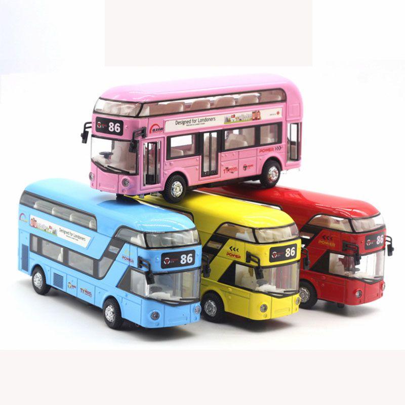 Premium Quality Double-decker Tour London City Bus Pull Back Car Kid Toy With Sound And Light