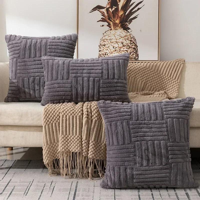 

Decorative Throw Pillow Covers for Living Room Couch Bedroom Soft Corduroy Rectangle Solid Cushion Case 45x45cm Home Decor 30x50cm темно-сірий колір