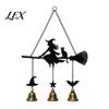 Outdoor Wind Chime Halloween Witch Broom Chime, Holiday Party Decorative Hanging Garden Decor Metal Bell for Indoor Patio Porch Festive