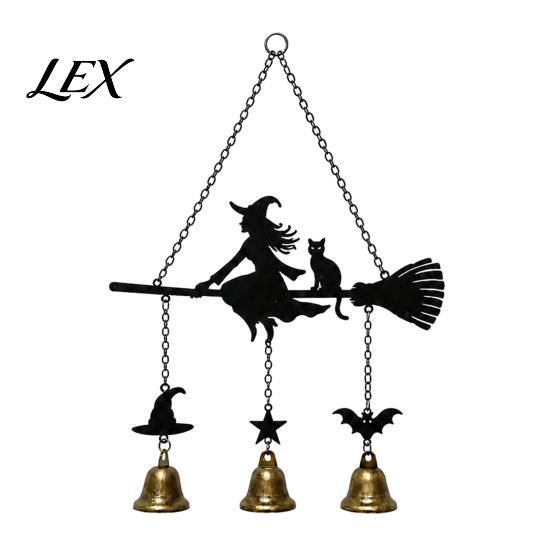 Outdoor Wind Chime Halloween Witch Broom Chime, Holiday Party Decorative Hanging Garden Decor Metal Bell for Indoor Patio Porch Festive