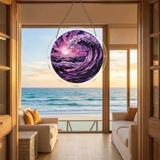 Stained Glass Suncatcher, Acrylic Puzzle Hanging Decoration, 7.48 Inch Round DIY Kit for Adults, Relaxing Craft Gift for Women Moms Puzzle Lovers