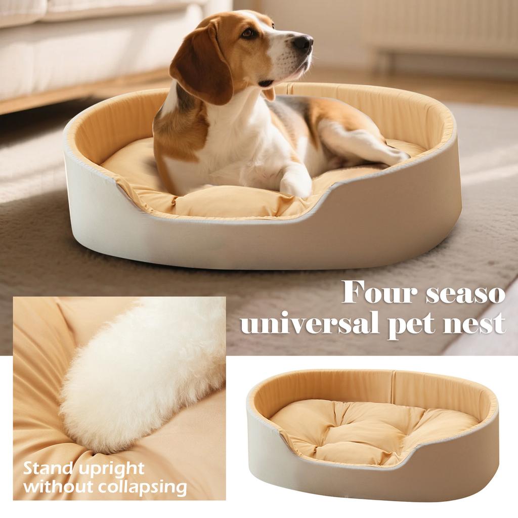 Dog Bed For Small Medium Dogs And Cats, Washable Deluxe, Non-Slip Bottom, High And Low Sides, With Four-Season Universal Detachable Mat No Sticky Hair
