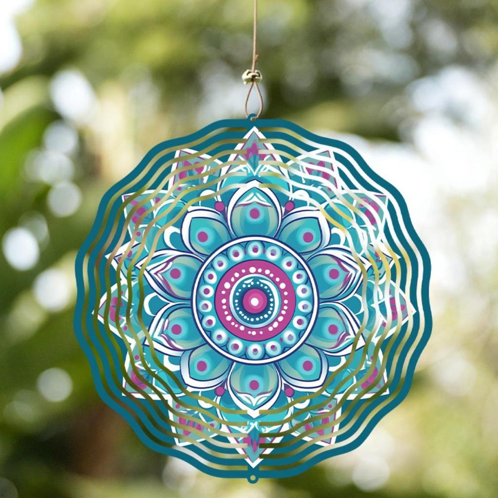 10 Inch Mandala Flower Wind Chime Hanging Outdoor Decor Rotating 360 Hook for Courtyard Balcony Garden Spring Summer Autumn Winter