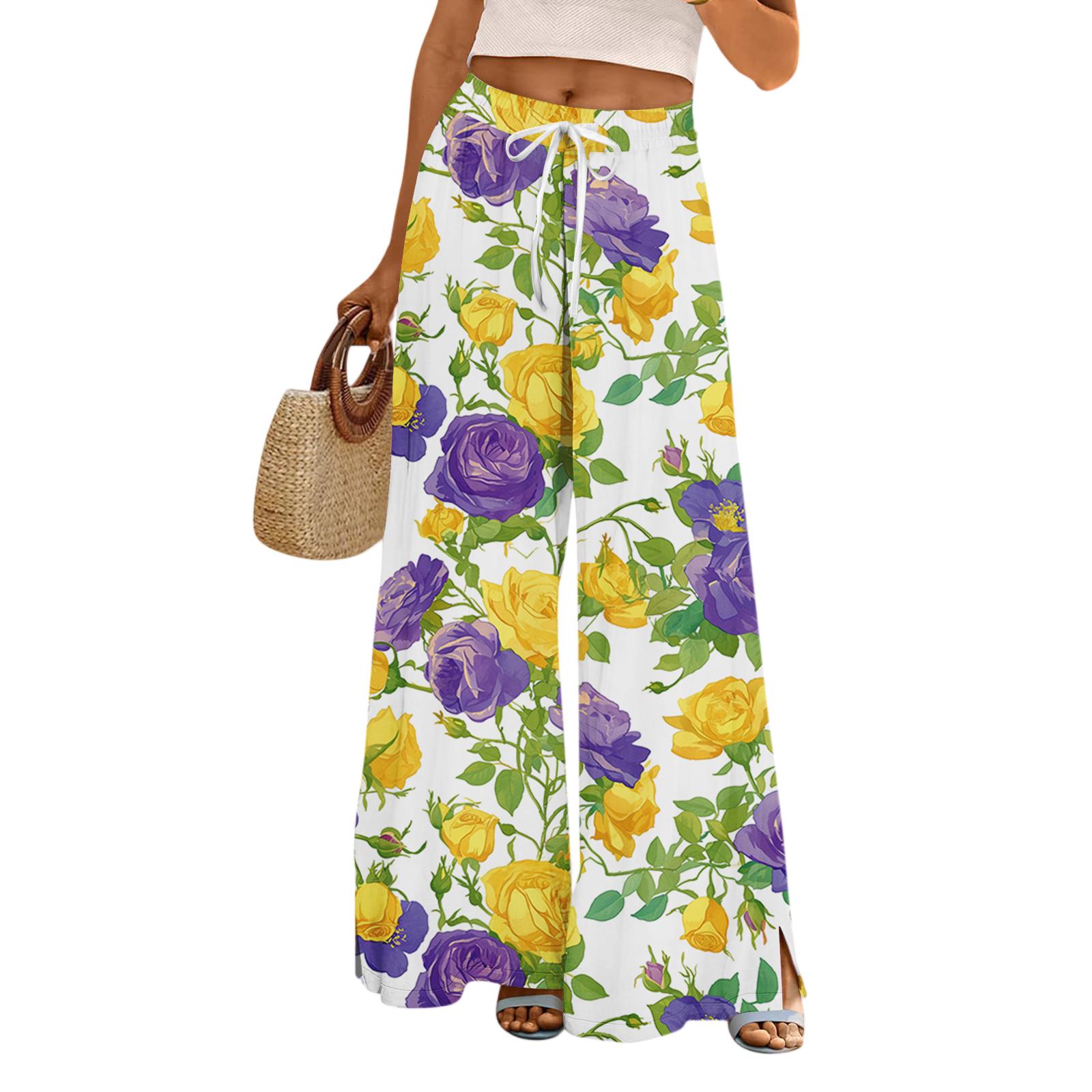 

Женские свободные и повседневные брюки с принтом и широкими штанинами, эластичным поясом, кулиской и карманами XL жёлтый