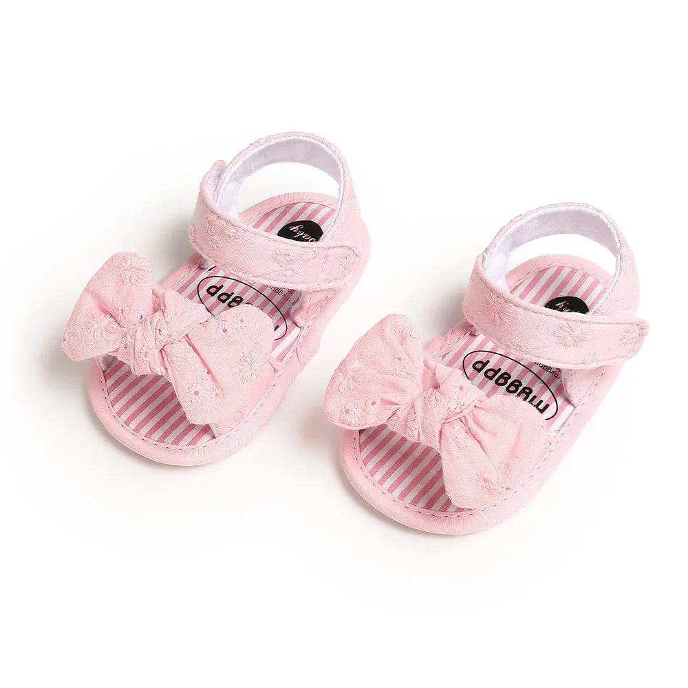 0-18M Baby Girl Sandals Toddler Infant Sandals Soft Rubber Sole Anti-Slip Summer Flower Lace Crib Bow ShoesFirst Walker