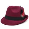 Vintage Jazz Feather Fedora Hat for Men Women Fashion Wide Brim Wool Felt Panama Trilby Cap