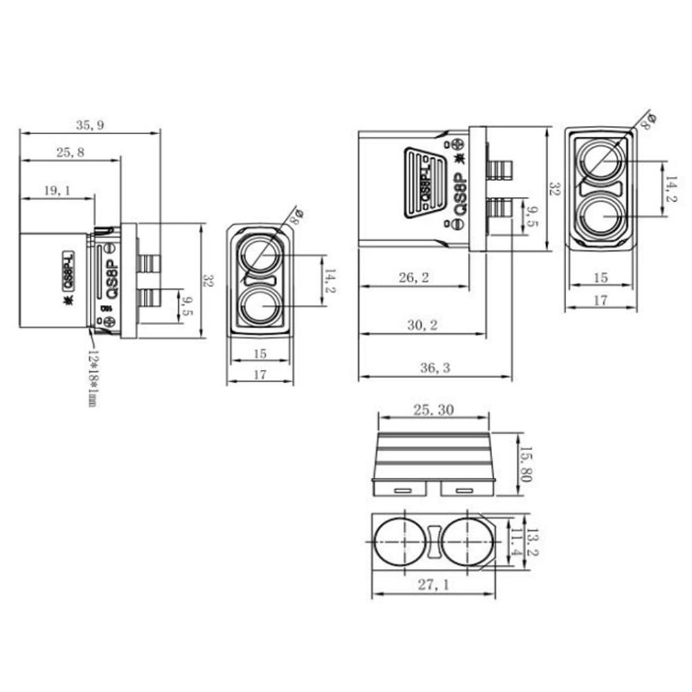 For Battery Modification Connector QS8P L 500V 110A Aircraft Model Connector with Dust Cover for Energy Systems