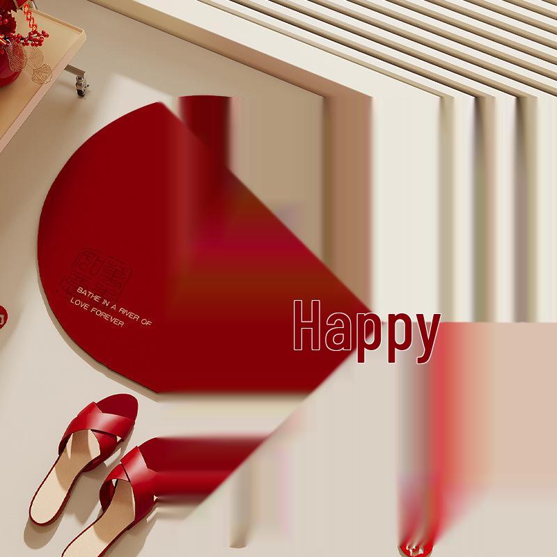 Festive Red Diatomaceous Earth Water-Absorbing Anti-Slip Oval Bathroom Mat
