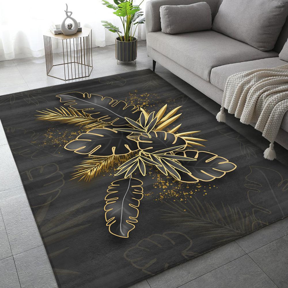 Pflanzenblätter Teppich Schwarz Gold Mode Eingangstür Fußmatte Fußabtreter Rutschfeste Fußmatte Wohnzimmer Dekor Teppich