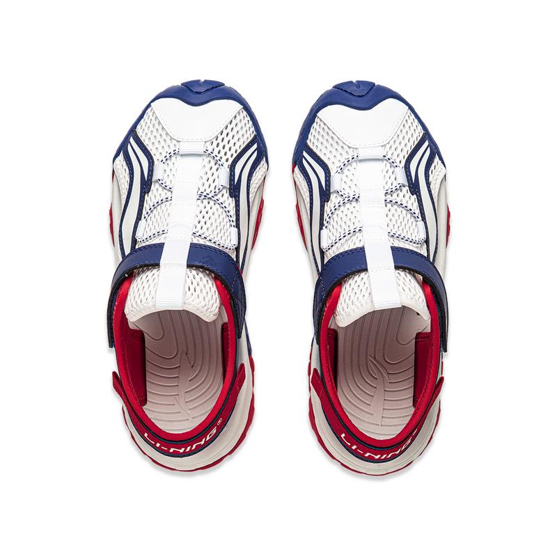 Li Ning Kids Sports Lifestyle Synthetic Leather Comfortable Versatile Soft Sole Sandals Kids Sandals Standard-White Graphite-Blue YKUU044-3