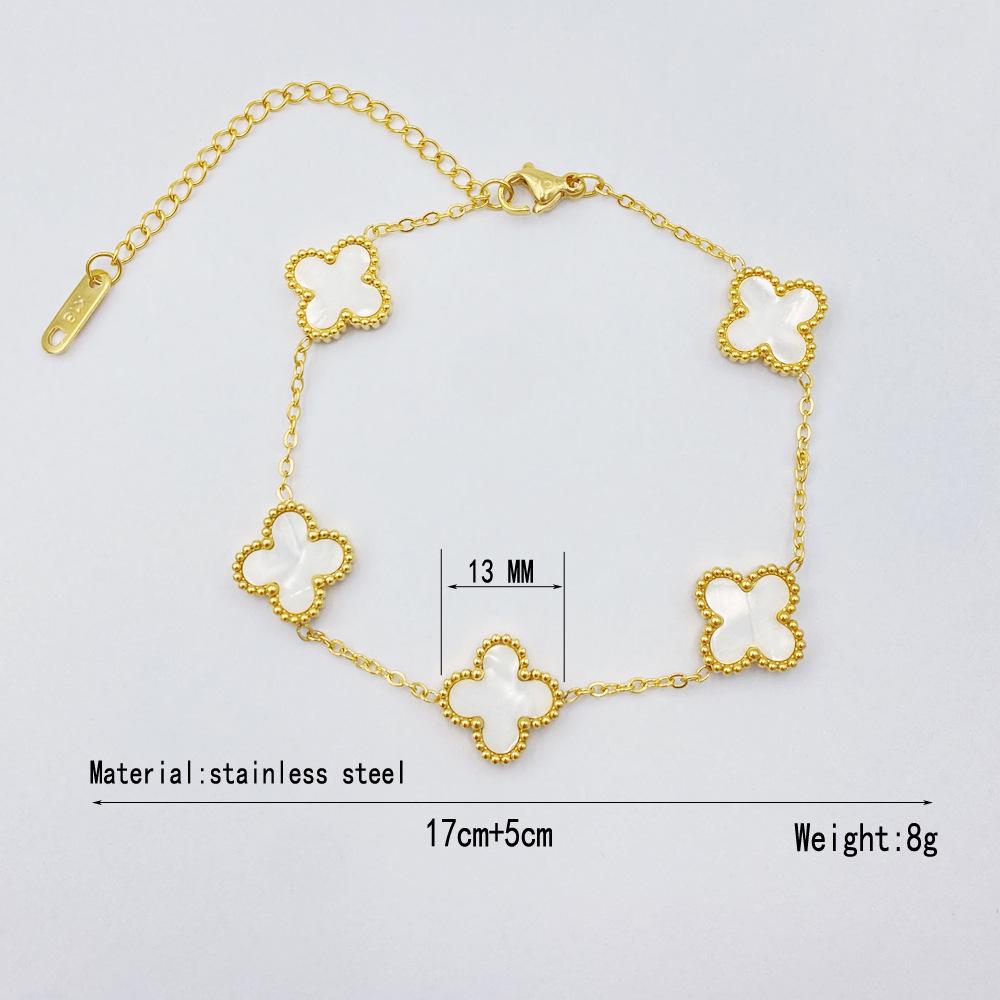 13mm Non-Fading Stainless Steel Four-Leaf Clover Bracelet for Women - Fresh Style