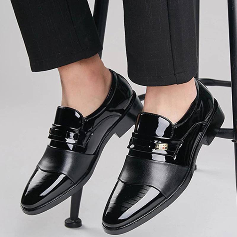 Fashion Men's Black PU Leather Shoes Formal Oxfords Slip On Dress Shoes Business Casual Office Work Wedding Plus Size 38-48