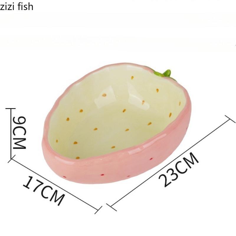Strawberry Fruit Plate Ceramic Dessert Bowl Decorative Plate Snack Bowl Pastry Plates Toothpick Holder Fruit Fork Storage Jar