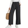 Women's Summer Casual Wide Leg Tie Elastic Waist Pleated Front Pocket Color Wide Leg Dress Pants