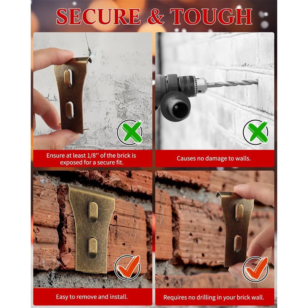 30Pcs Brick Wall Clips for Hanging Outdoors Hooks Wall Siding Hooks, No Drill Fits Bricks 2 1/4 Inch to 2 3/8 Inch