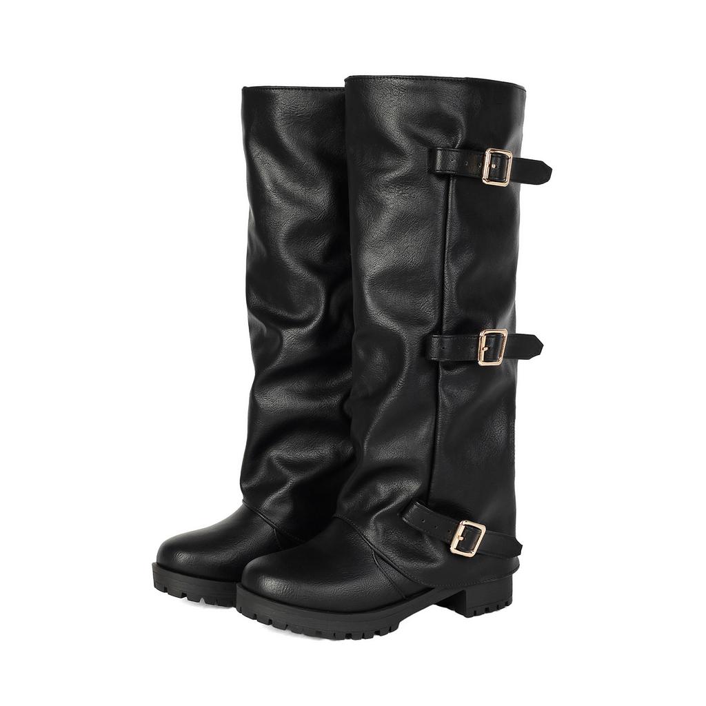 Belt Buckle Tall Pants Boots Vintage Martin Boots Roman Boots Thick Mid-Heel Boots 40-45 Large Size Boots