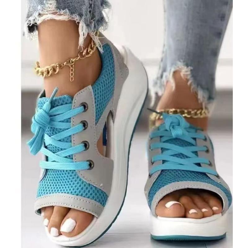 Large size sandals women's summer models new rocking bottom women's sandals muffin thick-soled lace-up sandals