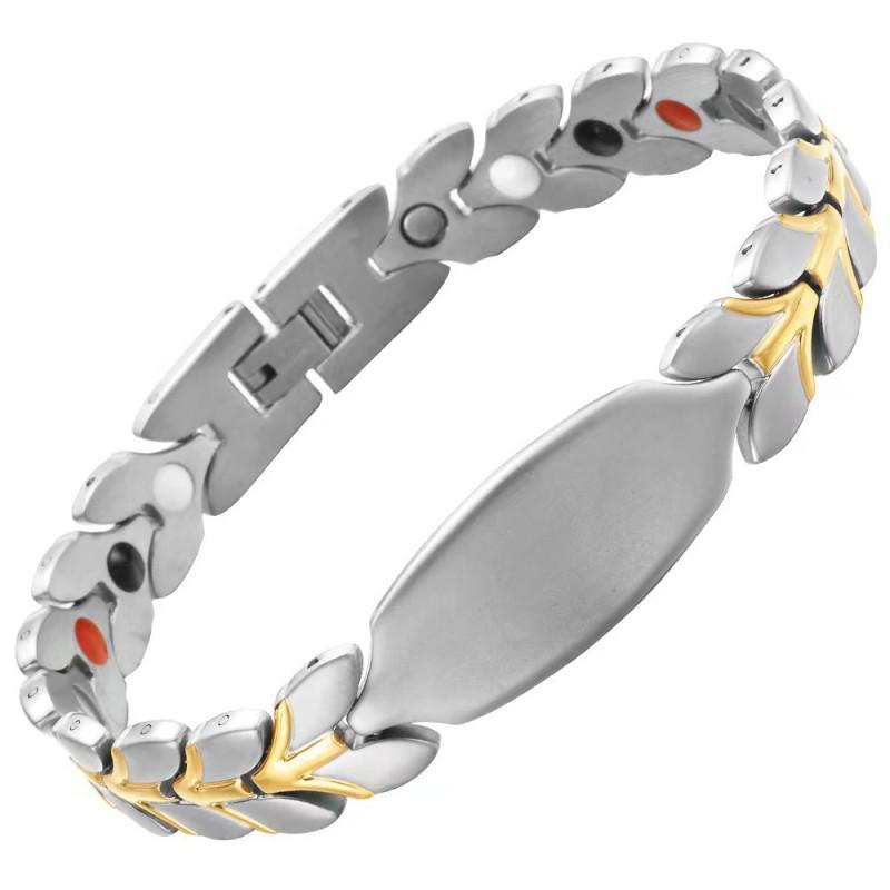 Stainless Steel Leaf Shape Magnetic Bracelet Men Women Vacuum Plated Anti-Fatigue Fashion Jewelry
