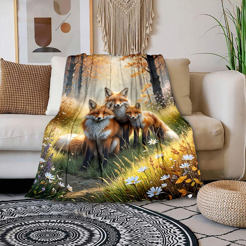 

Multiple sizes Three foxes in forest Print Blanket Warm Soft Suitable for All Seasons for Home Sofa Travel Camping Picnics RV 75x100cm