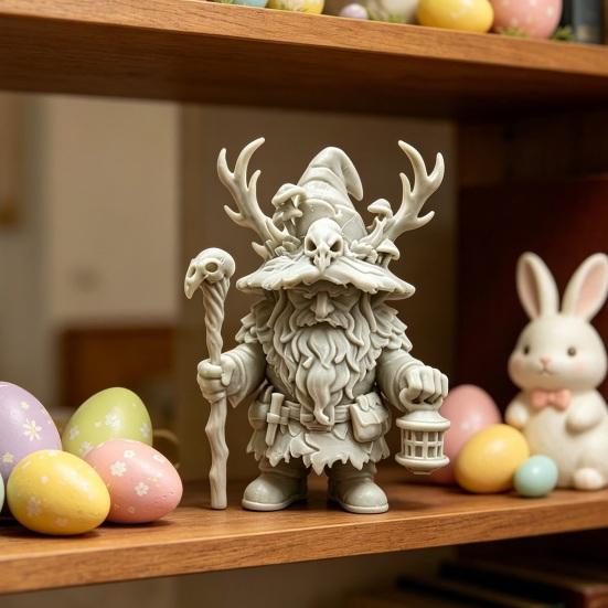 Huaqianguhh Dwarf Wizard Figurine, 3D Printed Fantasy Mage Statue, Forest Sorcerer Decor for Desk Shelf, Easter Gift Collectors Board Game Fans