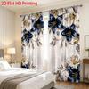 2PCS Digital Printed Curtains, Blue Diamond Lily Luxury Elegant Floral, Rod Pocket Window Drapes for Living Room Bedroom Decor