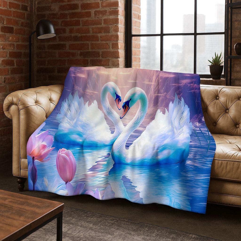 Dream Love Swan Art Cartoon Flannel Blanket,Cozy Soft Throw Blanket for Home Bedroom Bed Sofa Picnic Office Cover Gift Kids