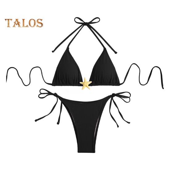 Women's Bikini Set Halter String Side Tie Two-Piece Swimsuit with Starfish Decor Sexy Triangle Bathing Suits for Beach Vacation Hot Spring Pool
