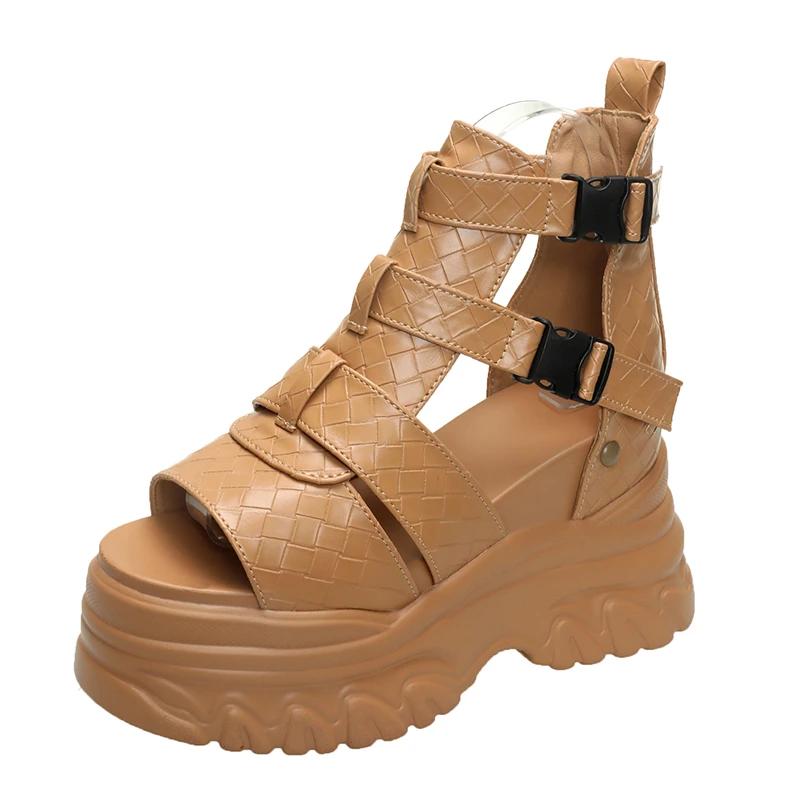 10CM Women Thick Bottom Gladiator Shoes Woman Summer Chunky Sneakers High Platform Sandals Hollow Out Wedge Heels Beach Boots