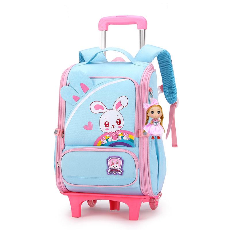 Large Capacity Trolley School Bag for Girls, Grades 3-6 - Stair Climbing & Detachable Design