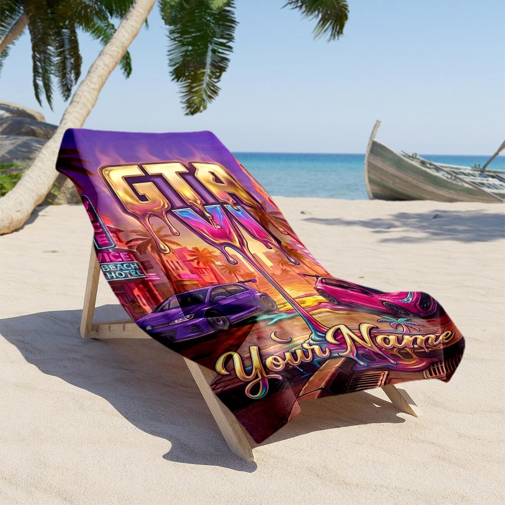 Gta Customize Text Beach Towel Super Soft Microfiber Quickdry Fabric Suitable for Swimming Gym Camping Yoga Vacation