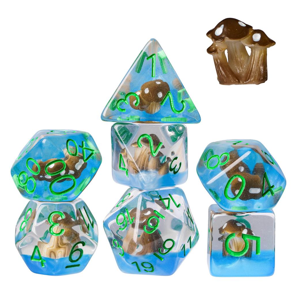 Cusdie Cute Mushroom Dice Set D&D 7Pcs D4 D6 D8 D10 D% D12 D20 DND Polyhedral Dice for Role Playing Game Table Games TRPG