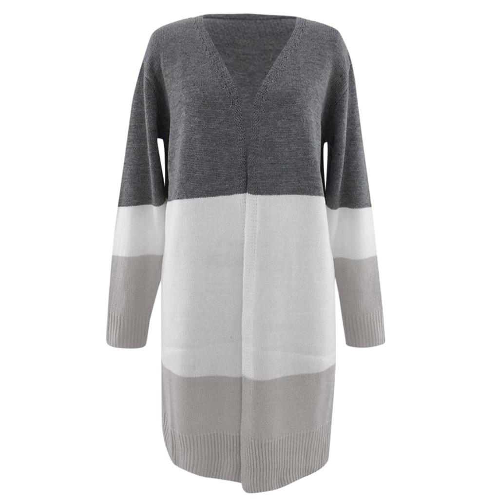 Womens Multicolor Striped  Patchwork Long Sleeve Fashion Cardigan  Sweater