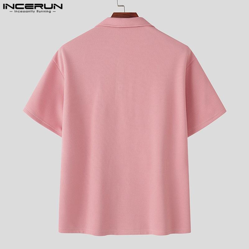 INCERUN Two Pieces Men Short Sleeve Buttons Shirts Short Pants Texture Casual Sets