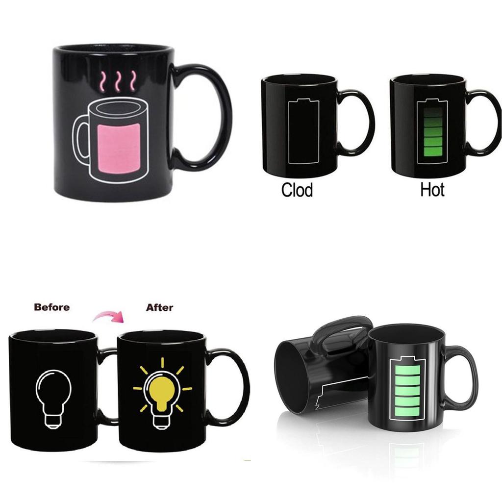 Farbwechselnde Keramiktasse mit Glühbirnen-, Tetris- und Batteriemuster zum Verschenken und für Werbezwecke