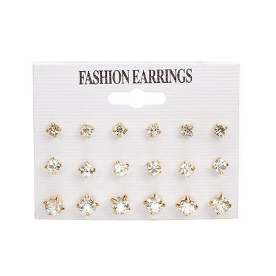 Trendy Geometric Gold Silver Color Cubic Zircon Stud Earrings Set For Women Fashion Earrings Gifts Jewelry