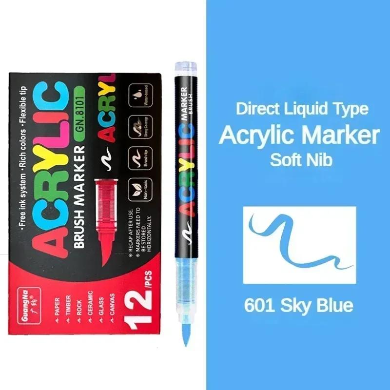 GUANGNA 168-12 Colors Acrylic Marker Pen for Rock Painting Brush Tip Paint Marker Christmas Markers Waterproof Art Supplies