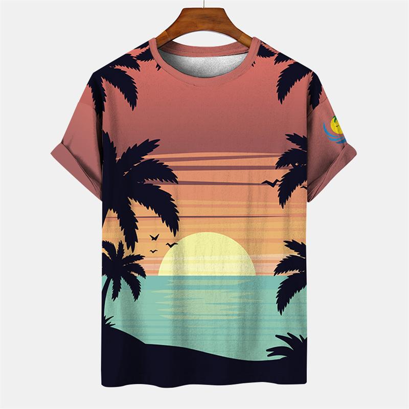 T-shirt Hawaiana da Uomo Stampata 3D, Maglietta Casual Estiva a Maniche Corte con Girocollo, Top con Stampa di Palma
