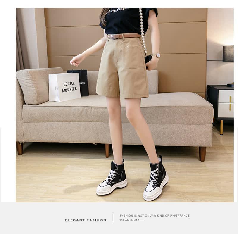 Sommer 2026 Damen Khaki A-Linie Hoher Bund Locker Weites Bein Shorts