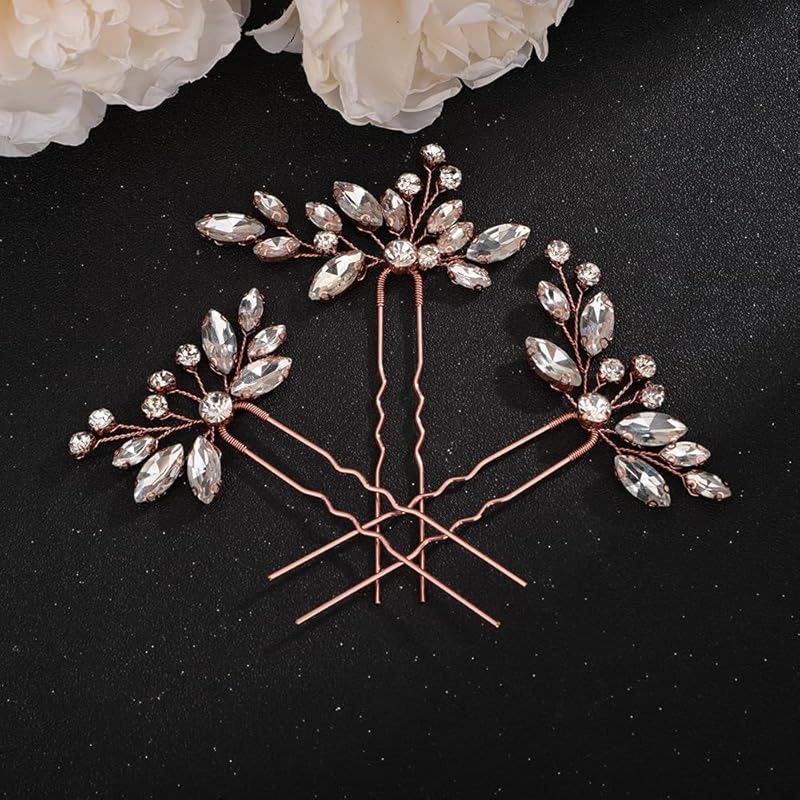 Teyglen 3pcs Crystal Bride Wedding Hair Pins Bridal Red Rhinestone Hair Pins Set Handmade Blue Black Red Crystal Hair Pieces Wedding Hair Accessories