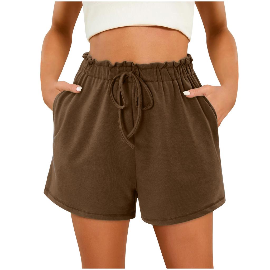 Damen Lässige Mode Hohe Taille Einfarbig Elastischer Bund Shorts