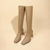 Fashion Autumn Winter Women Knee High Boots Sexy Square Head High-heeled Long Boots Female Shoes Retro Soft Leather Back Zipper Botas