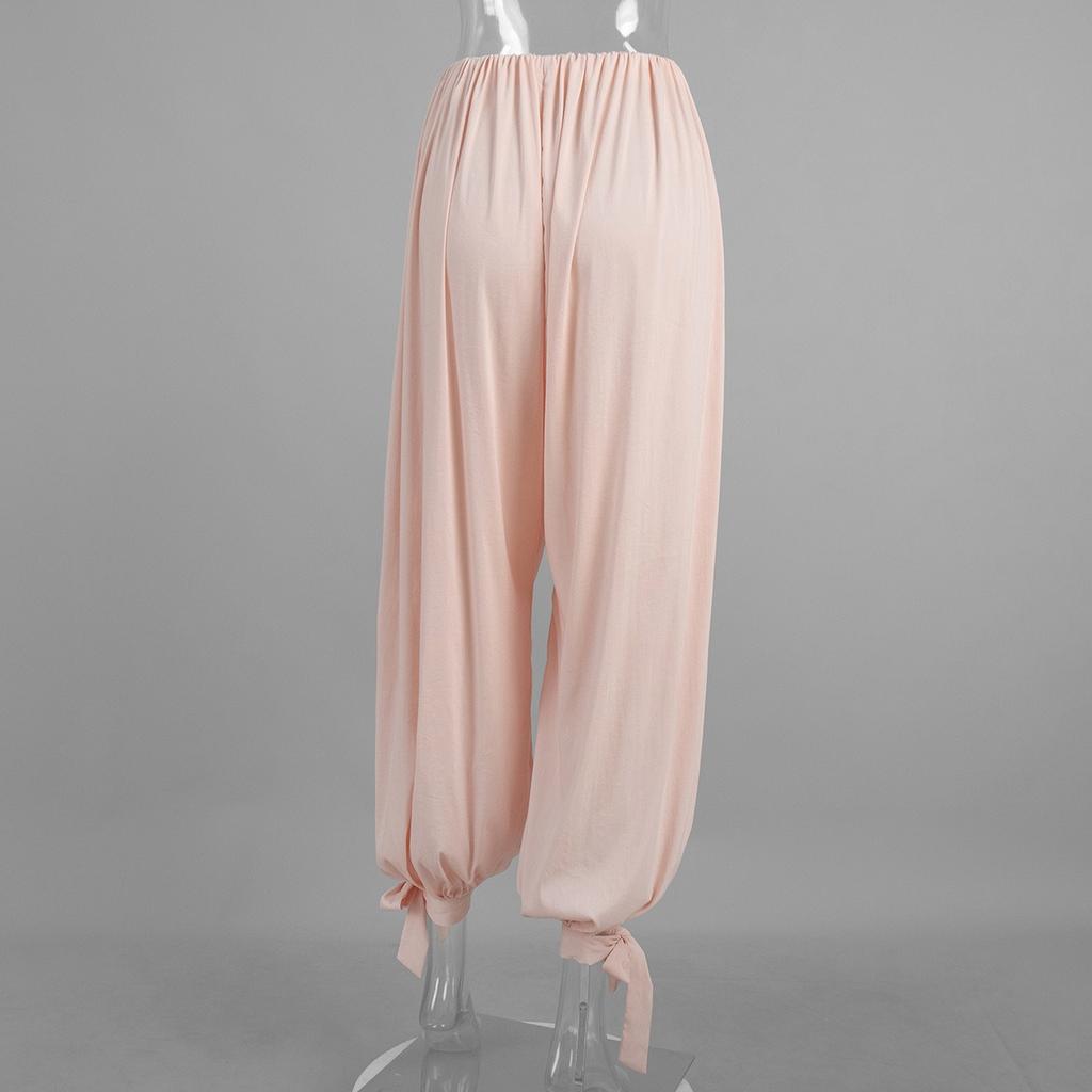 Women's Spring Summer High Waist Paper Bag Wide Leg Lantern Pants Tie Waist Loose Slimming Trousers