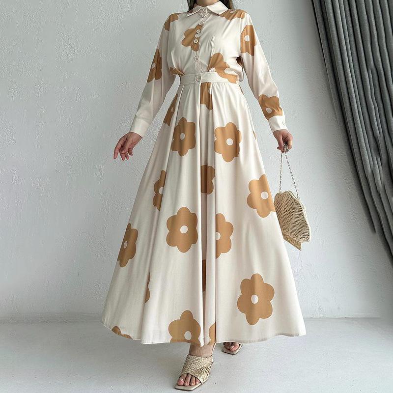European and American Cross-border Women's Clothing 2025 Autumn Lapel Temperament Printed Shirt High Waist Slim Skirt Set