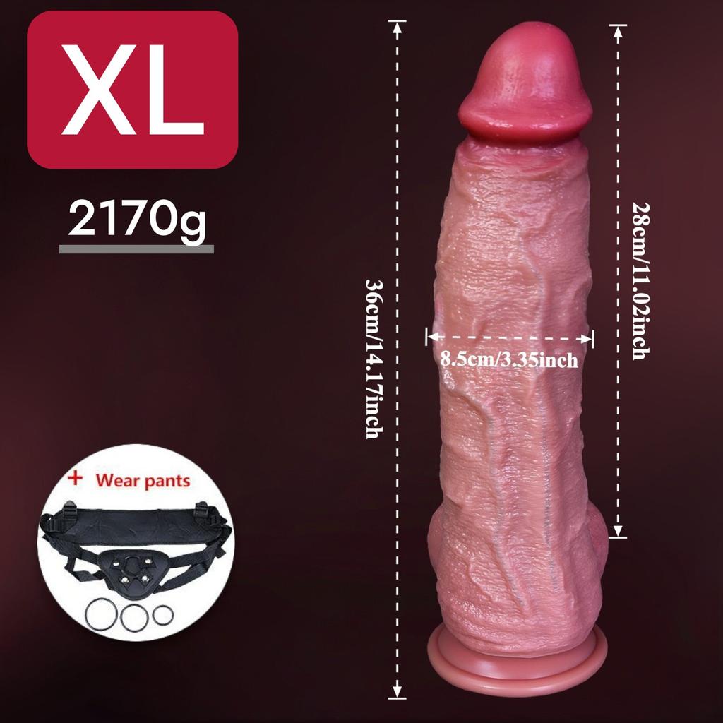 Extra Large Realistic Liquid Silicone Dildo, S/L/XL/XXL Sizes, Thick Soft Skin-Like Texture with Strong Suction Cup, Hands-Free Adult Toy